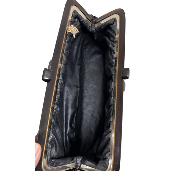 Vintage Italian Lucite Snap Clutch Purse With Brown/Black Geometric Pattern - Picture 7 of 10